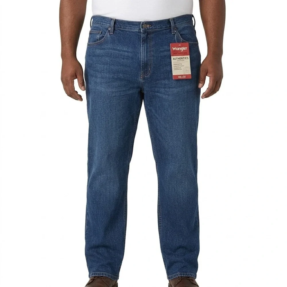 Wrangler Authentics NWT Classic Straight Fit Blue Jeans Mens 46x32 Cotton Blend‎
